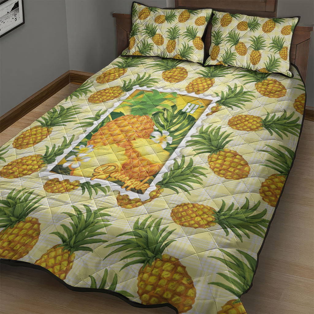 Aloha Hawaii Hala Kahiki Palaka Motifs Quilt Bed Set Hawaiian Pineapple Stylized Stamp LT14 - Polynesian Pride