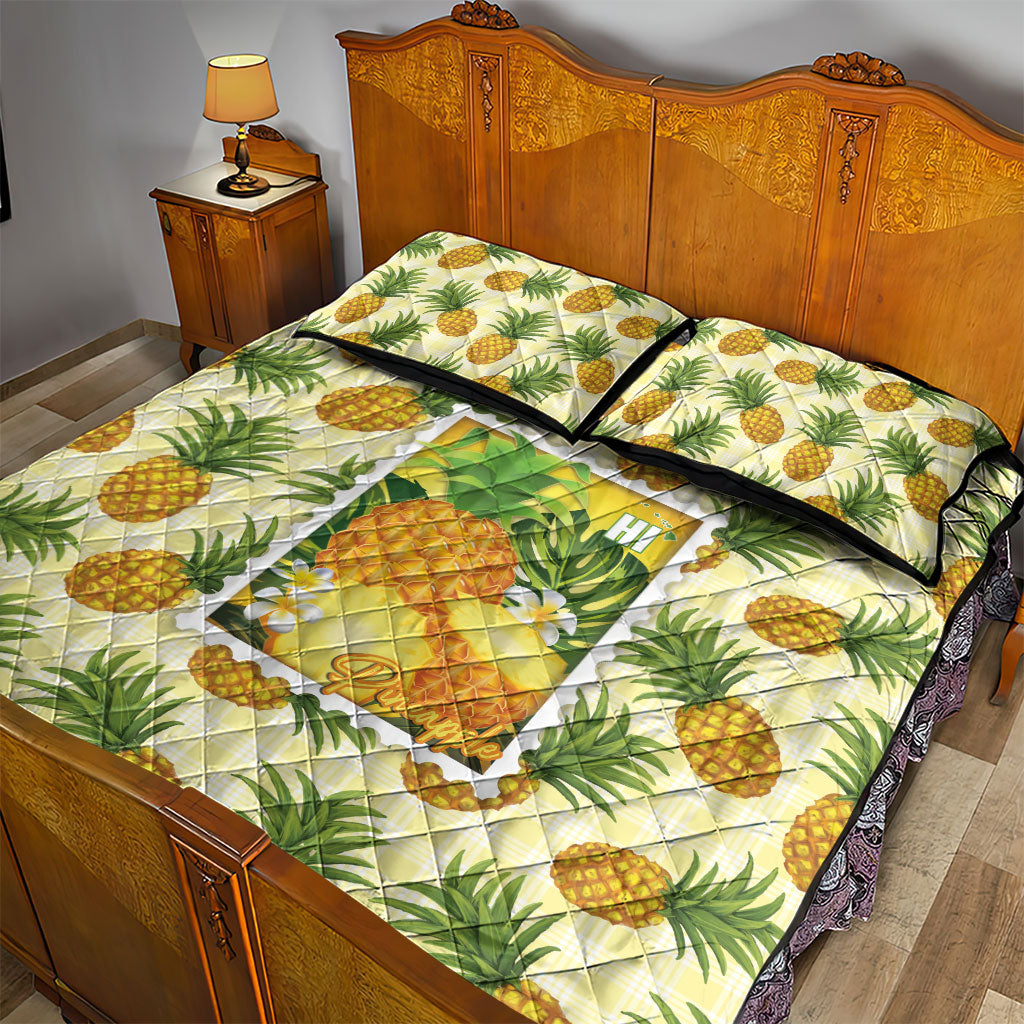 Aloha Hawaii Hala Kahiki Palaka Motifs Quilt Bed Set Hawaiian Pineapple Stylized Stamp LT14 - Polynesian Pride