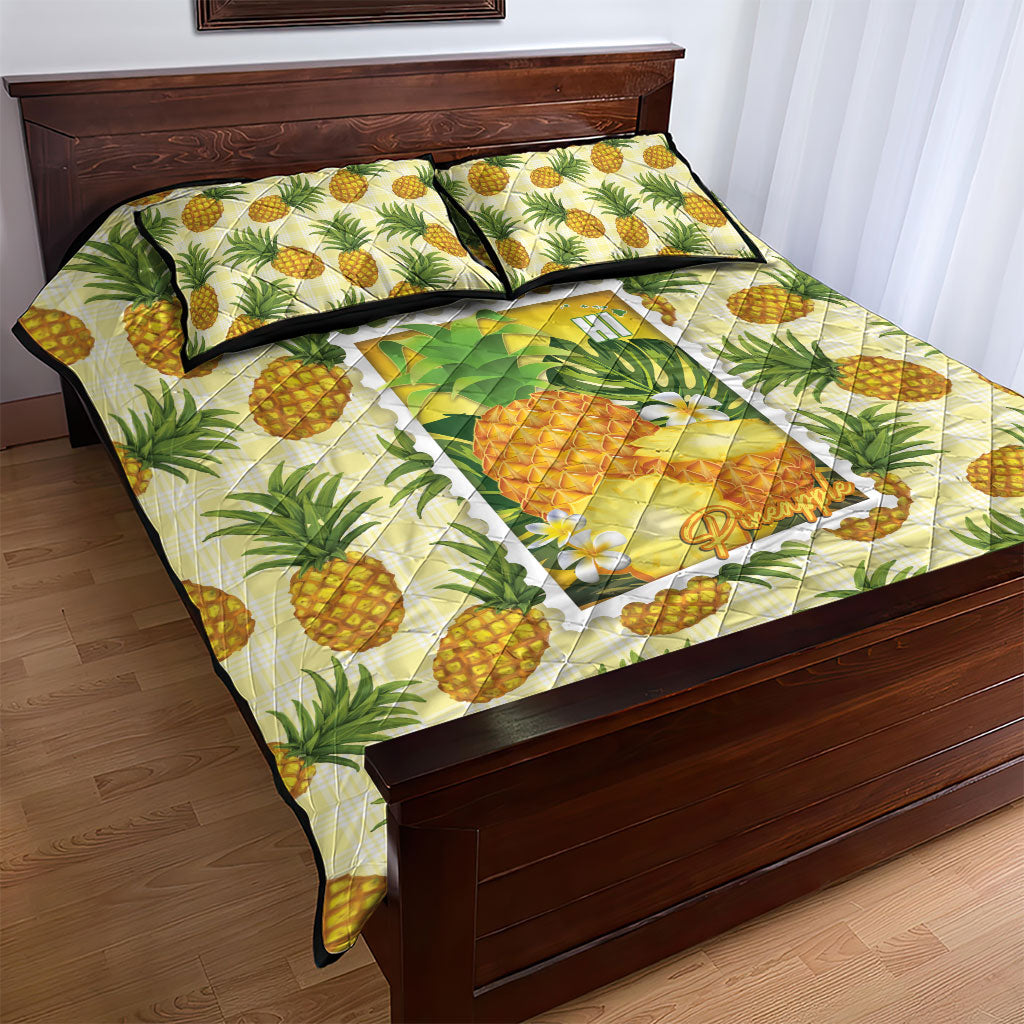 Aloha Hawaii Hala Kahiki Palaka Motifs Quilt Bed Set Hawaiian Pineapple Stylized Stamp LT14 - Polynesian Pride