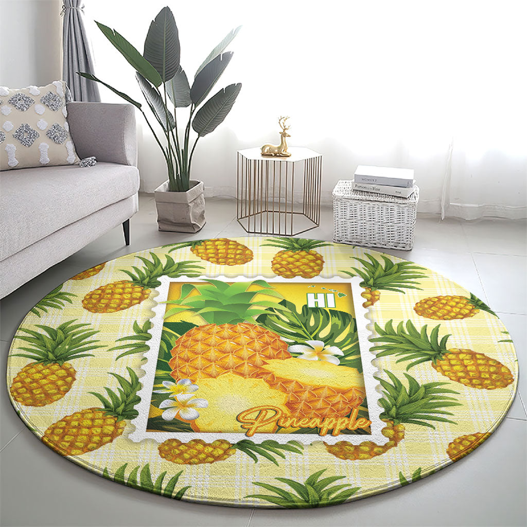 Aloha Hawaii Hala Kahiki Palaka Motifs Round Carpet Hawaiian Pineapple Stylized Stamp LT14 - Polynesian Pride