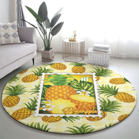 Aloha Hawaii Hala Kahiki Palaka Motifs Round Carpet Hawaiian Pineapple Stylized Stamp LT14 - Polynesian Pride