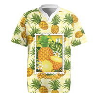 Aloha Hawaii Hala Kahiki Palaka Motifs Rugby Jersey Hawaiian Pineapple Stylized Stamp LT14 Yellow - Polynesian Pride