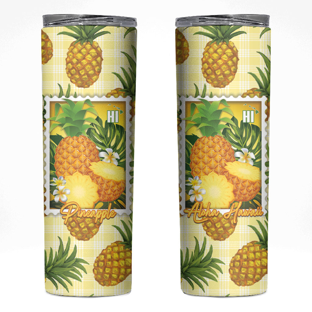 Aloha Hawaii Hala Kahiki Palaka Motifs Skinny Tumbler Hawaiian Pineapple Stylized Stamp LT14 Yellow - Polynesian Pride