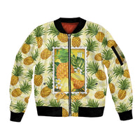 Aloha Hawaii Hala Kahiki Palaka Motifs Sleeve Zip Bomber Jacket Hawaiian Pineapple Stylized Stamp LT14 Unisex Yellow - Polynesian Pride