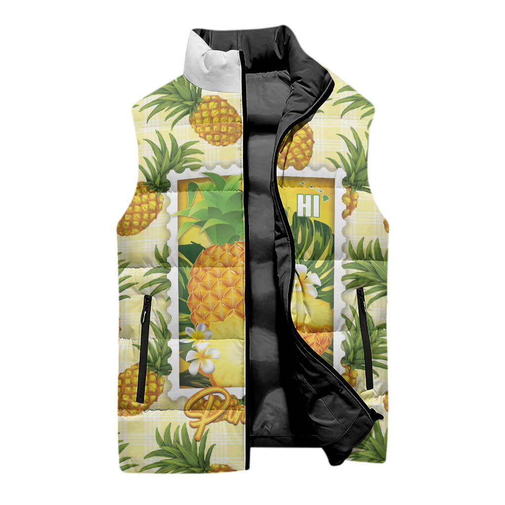 Aloha Hawaii Hala Kahiki Palaka Motifs Sleeveless Puffer Jacket Hawaiian Pineapple Stylized Stamp LT14 - Polynesian Pride