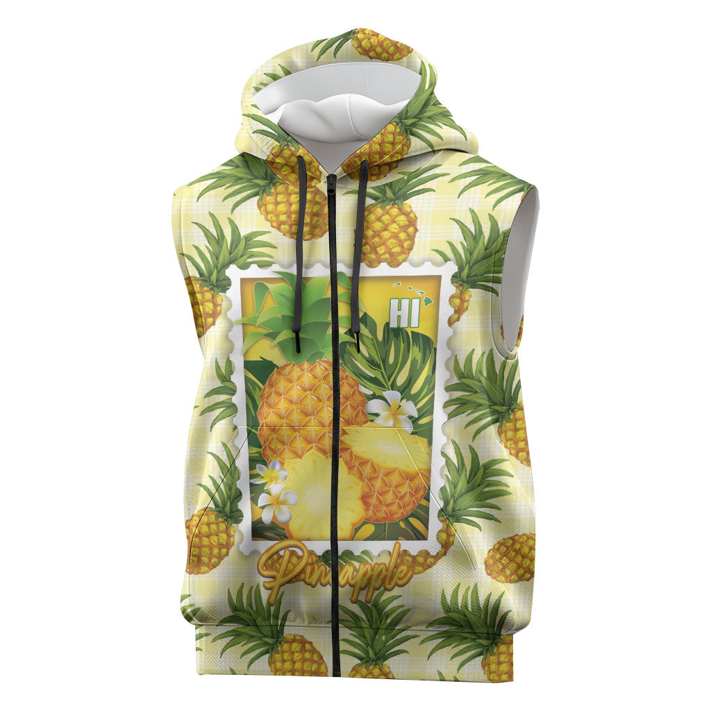 Aloha Hawaii Hala Kahiki Palaka Motifs Sleeveless Zip Hoodie Hawaiian Pineapple Stylized Stamp LT14 Yellow - Polynesian Pride