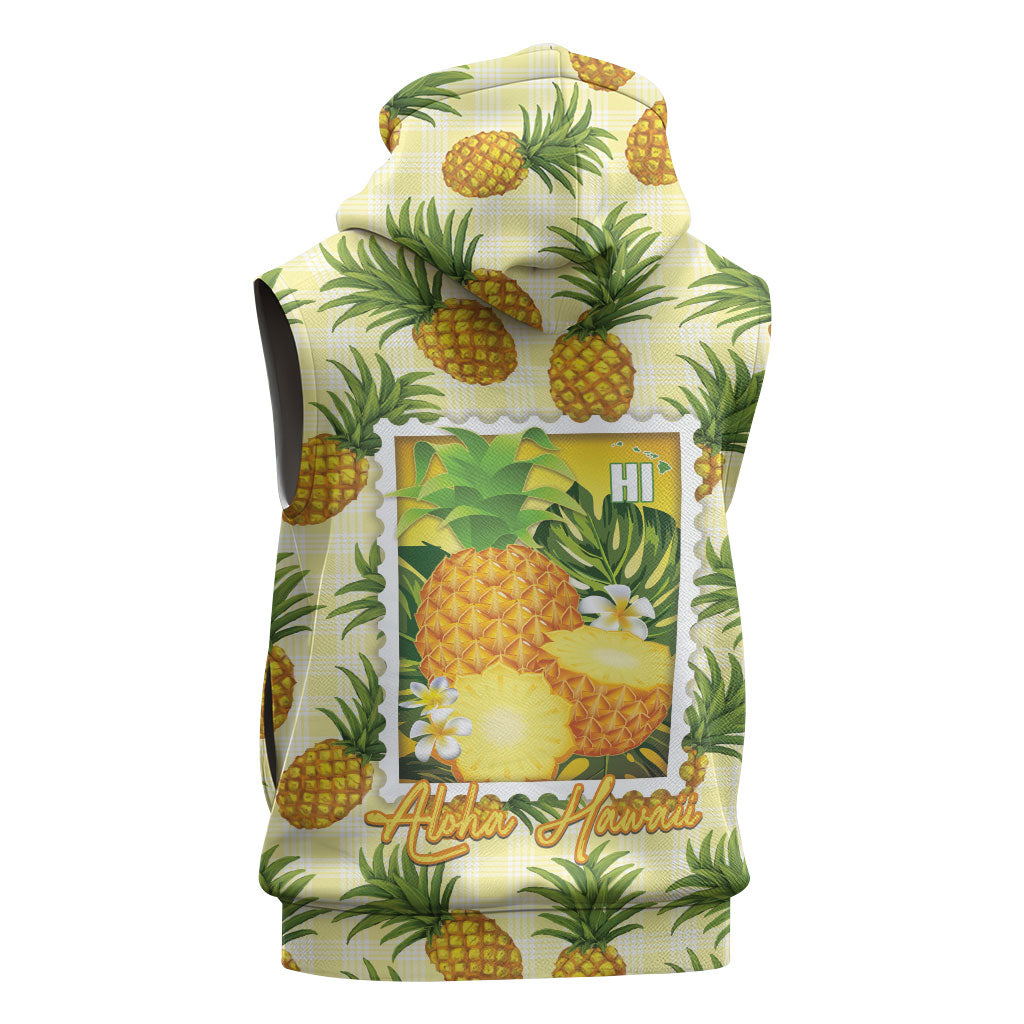 Aloha Hawaii Hala Kahiki Palaka Motifs Sleeveless Zip Hoodie Hawaiian Pineapple Stylized Stamp LT14 - Polynesian Pride
