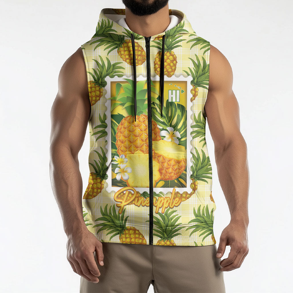 Aloha Hawaii Hala Kahiki Palaka Motifs Sleeveless Zip Hoodie Hawaiian Pineapple Stylized Stamp LT14 - Polynesian Pride