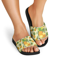 Aloha Hawaii Hala Kahiki Palaka Motifs Slide Sandals Hawaiian Pineapple Stylized Stamp LT14 - Polynesian Pride