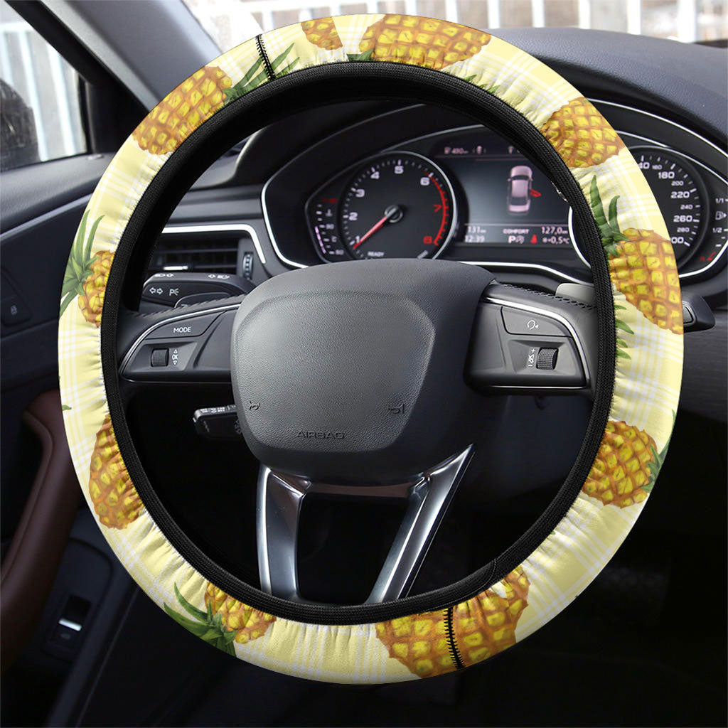 Aloha Hawaii Hala Kahiki Palaka Motifs Steering Wheel Cover Hawaiian Pineapple Stylized Stamp LT14 - Polynesian Pride