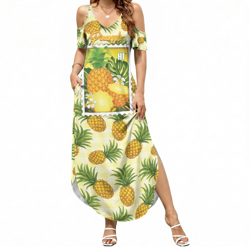Aloha Hawaii Hala Kahiki Palaka Motifs Summer Maxi Dress Hawaiian Pineapple Stylized Stamp