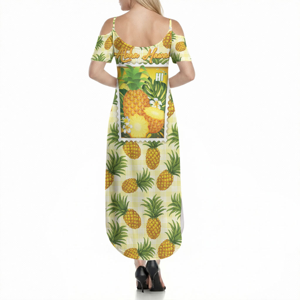 Aloha Hawaii Hala Kahiki Palaka Motifs Summer Maxi Dress Hawaiian Pineapple Stylized Stamp LT14 - Polynesian Pride