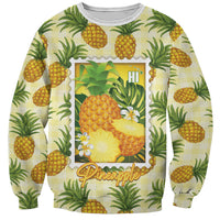 Aloha Hawaii Hala Kahiki Palaka Motifs Sweatshirt Hawaiian Pineapple Stylized Stamp LT14 Unisex Yellow - Polynesian Pride