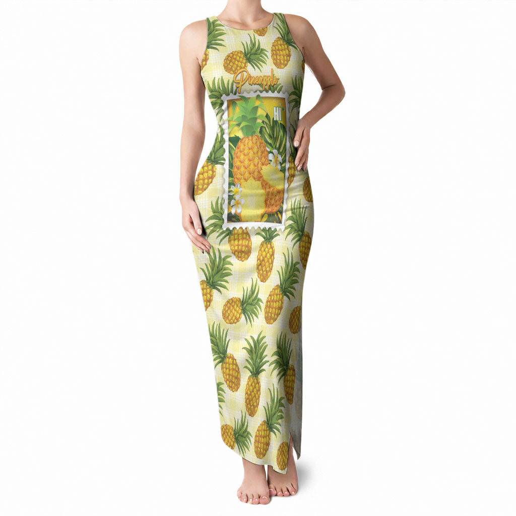 Aloha Hawaii Hala Kahiki Palaka Motifs Tank Maxi Dress Hawaiian Pineapple Stylized Stamp