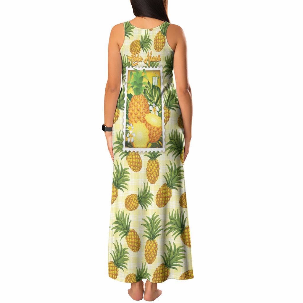 Aloha Hawaii Hala Kahiki Palaka Motifs Tank Maxi Dress Hawaiian Pineapple Stylized Stamp LT14 - Polynesian Pride