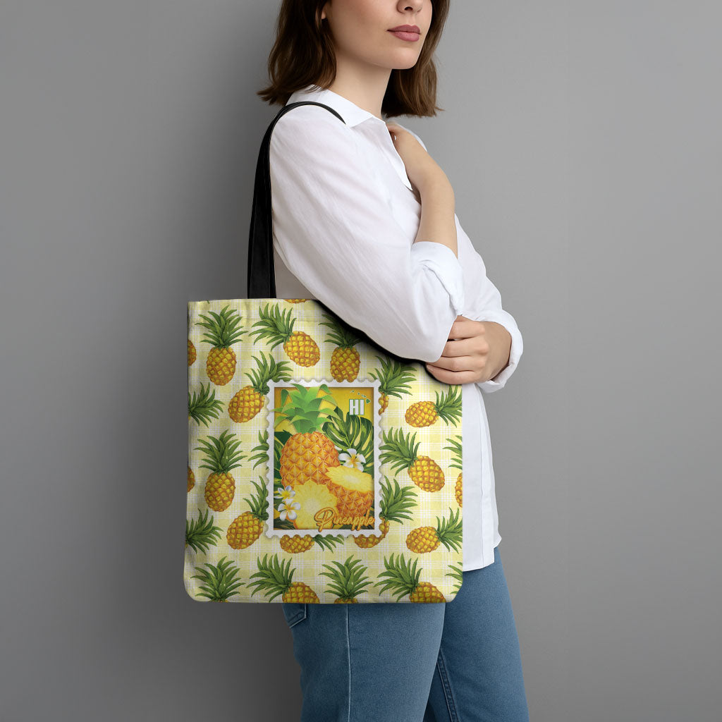 Aloha Hawaii Hala Kahiki Palaka Motifs Tote Bag Hawaiian Pineapple Stylized Stamp LT14 - Polynesian Pride