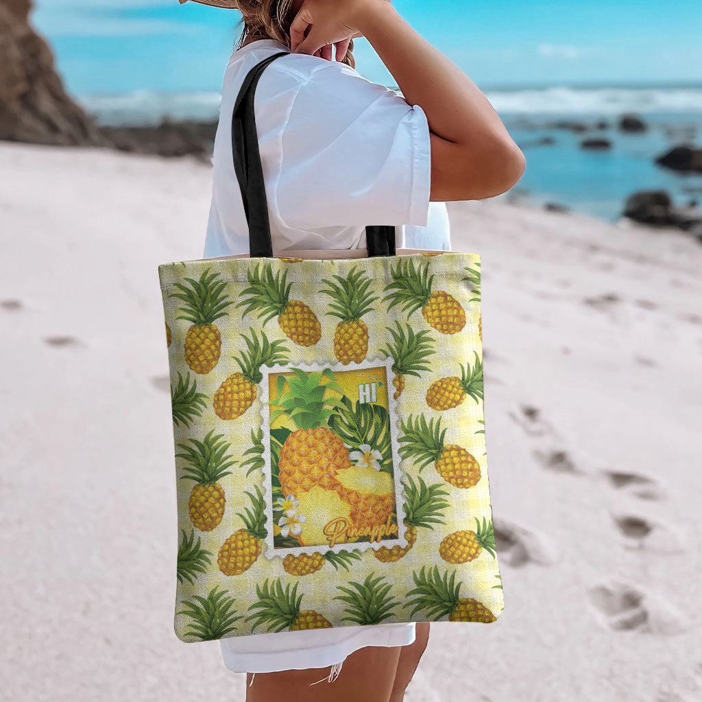 Aloha Hawaii Hala Kahiki Palaka Motifs Tote Bag Hawaiian Pineapple Stylized Stamp LT14 - Polynesian Pride