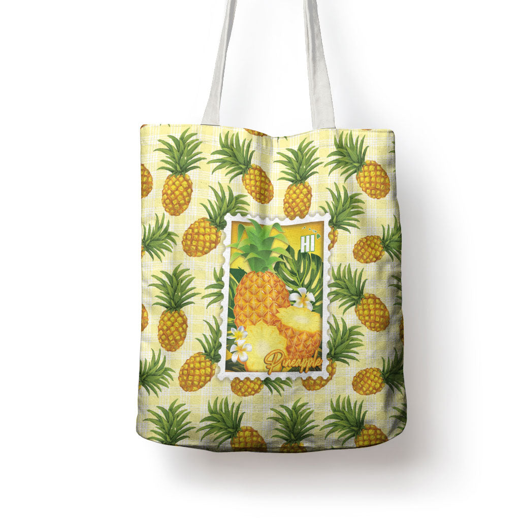 Aloha Hawaii Hala Kahiki Palaka Motifs Tote Bag Hawaiian Pineapple Stylized Stamp LT14 - Polynesian Pride