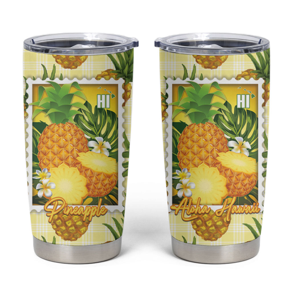 Aloha Hawaii Hala Kahiki Palaka Motifs Tumbler Cup Hawaiian Pineapple Stylized Stamp LT14 Yellow - Polynesian Pride