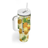 Aloha Hawaii Hala Kahiki Palaka Motifs Tumbler With Handle Hawaiian Pineapple Stylized Stamp LT14 - Polynesian Pride