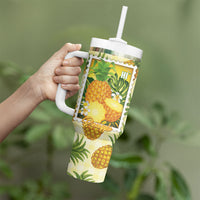 Aloha Hawaii Hala Kahiki Palaka Motifs Tumbler With Handle Hawaiian Pineapple Stylized Stamp LT14 - Polynesian Pride