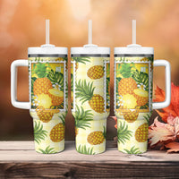 Aloha Hawaii Hala Kahiki Palaka Motifs Tumbler With Handle Hawaiian Pineapple Stylized Stamp LT14 - Polynesian Pride