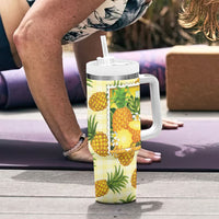 Aloha Hawaii Hala Kahiki Palaka Motifs Tumbler With Handle Hawaiian Pineapple Stylized Stamp LT14 - Polynesian Pride