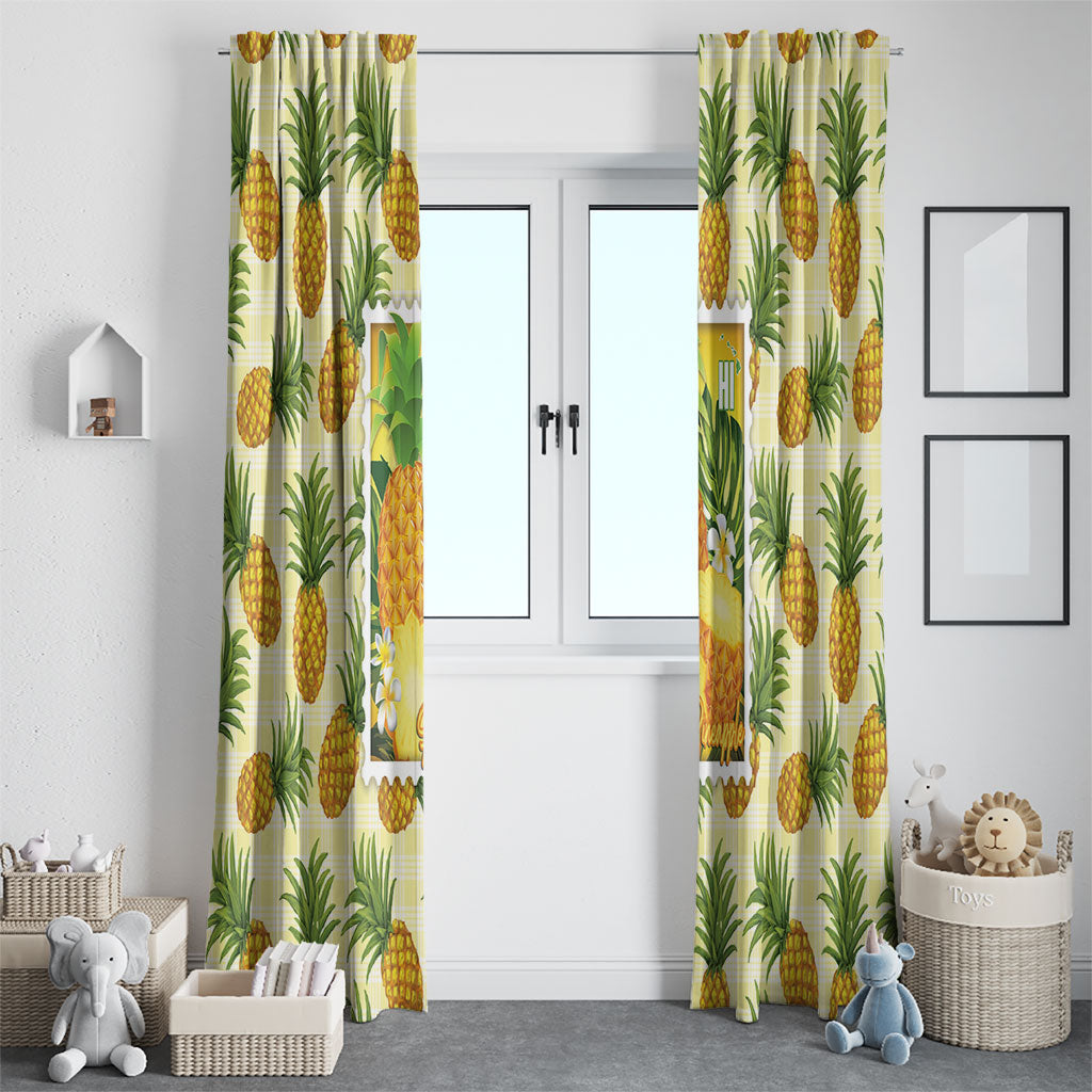 Aloha Hawaii Hala Kahiki Palaka Motifs Window Curtain Hawaiian Pineapple Stylized Stamp LT14 - Polynesian Pride