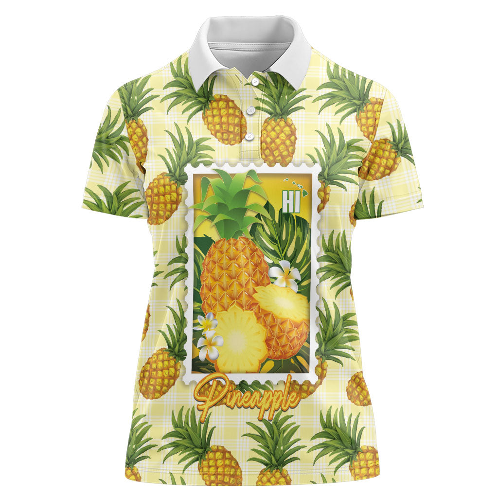 Aloha Hawaii Hala Kahiki Palaka Motifs Women Polo Shirt Hawaiian Pineapple Stylized Stamp LT14 Female Yellow - Polynesian Pride