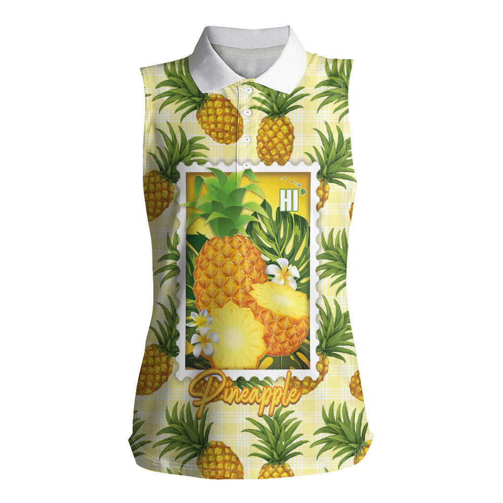 Aloha Hawaii Hala Kahiki Palaka Motifs Women Sleeveless Polo Shirt Hawaiian Pineapple Stylized Stamp
