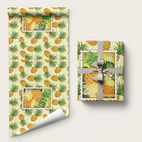 Aloha Hawaii Hala Kahiki Palaka Motifs Wrapping Paper Hawaiian Pineapple Stylized Stamp LT14 58" × 23" Yellow - Polynesian Pride
