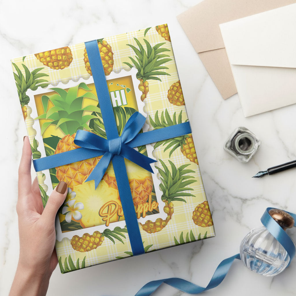 Aloha Hawaii Hala Kahiki Palaka Motifs Wrapping Paper Hawaiian Pineapple Stylized Stamp LT14 - Polynesian Pride