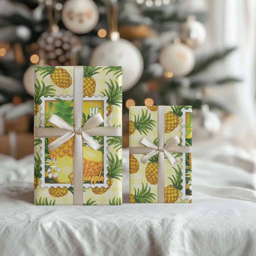 Aloha Hawaii Hala Kahiki Palaka Motifs Wrapping Paper Hawaiian Pineapple Stylized Stamp LT14 - Polynesian Pride
