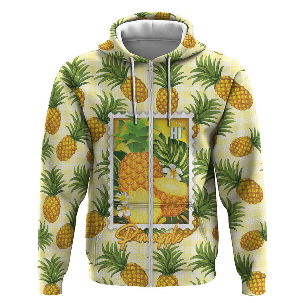 Aloha Hawaii Hala Kahiki Palaka Motifs Zip Hoodie Hawaiian Pineapple Stylized Stamp LT14 Zip Hoodie Yellow - Polynesian Pride