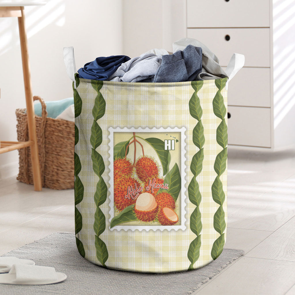 Aloha Hawaii Rambutan Palaka Motifs Laundry Basket Hawaiian Fruit Stylized Stamp LT14 Yellow - Polynesian Pride