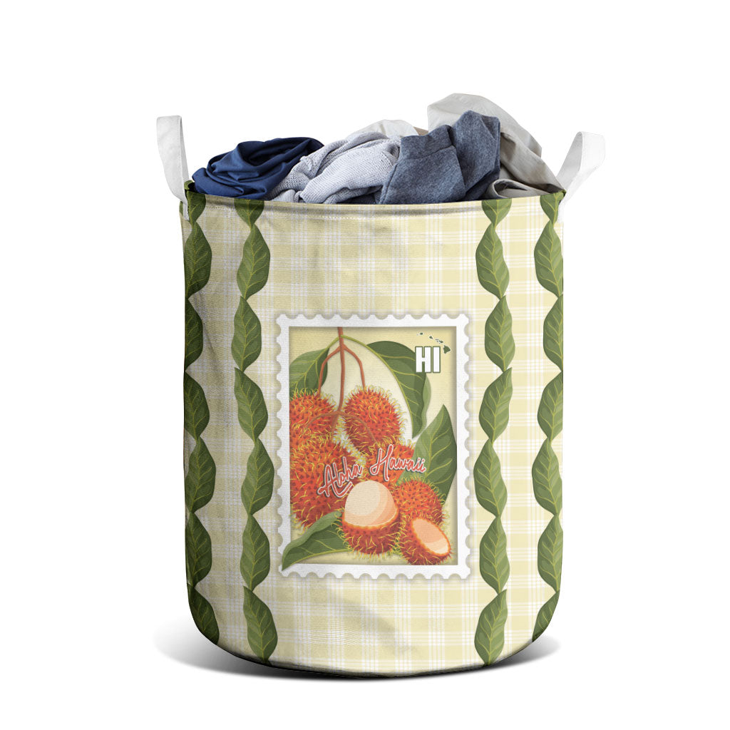 Aloha Hawaii Rambutan Palaka Motifs Laundry Basket Hawaiian Fruit Stylized Stamp LT14 - Polynesian Pride