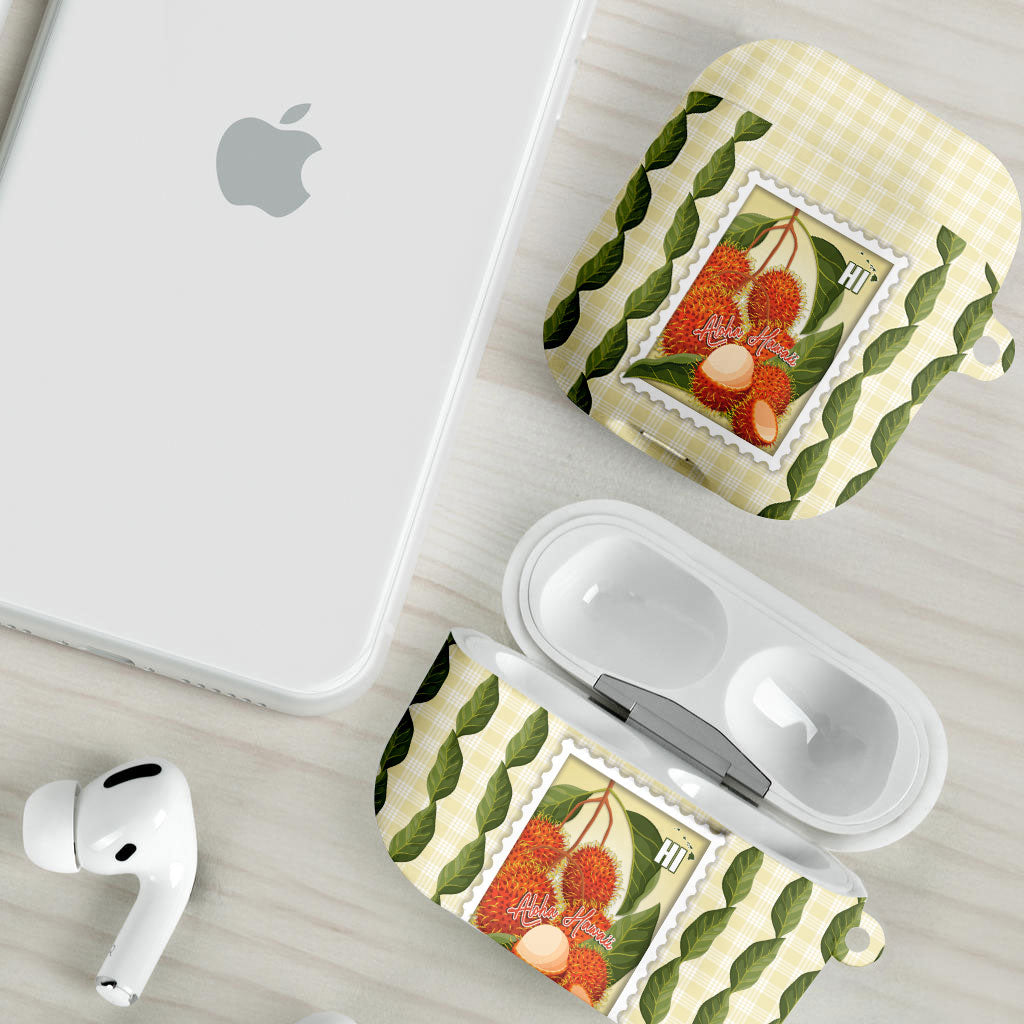 Aloha Hawaii Rambutan Palaka Motifs AirPods Case Hawaiian Fruit Stylized Stamp LT14 - Polynesian Pride