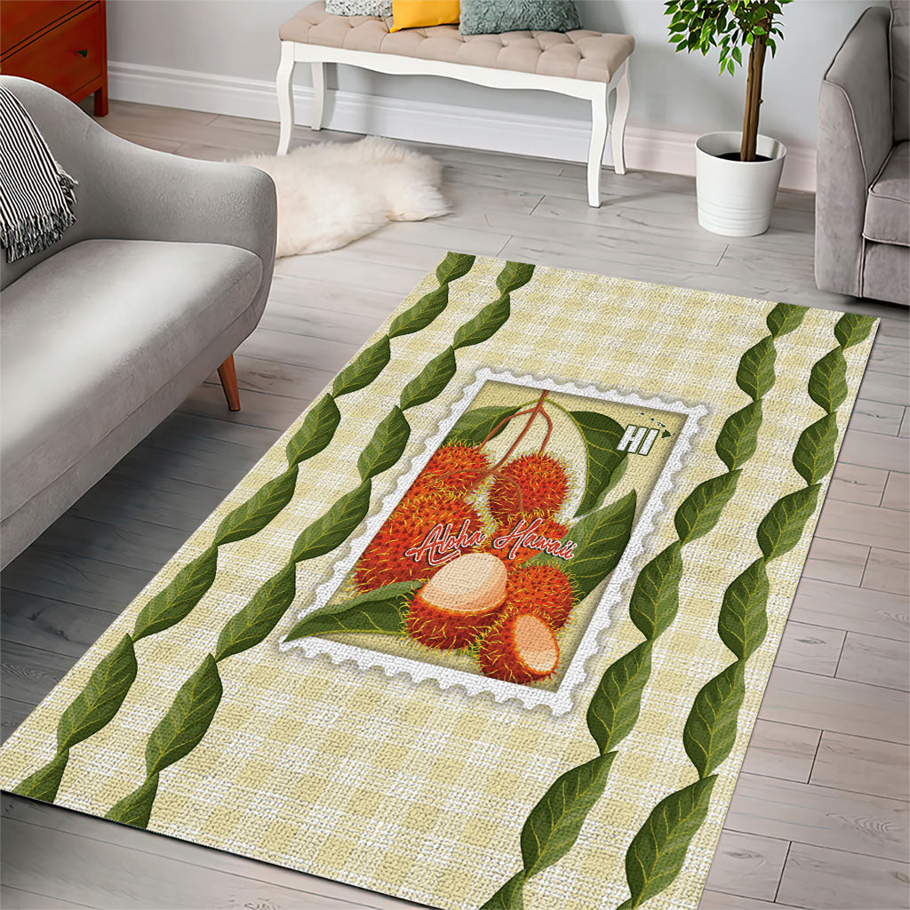 Aloha Hawaii Rambutan Palaka Motifs Area Rug Hawaiian Fruit Stylized Stamp LT14 - Polynesian Pride