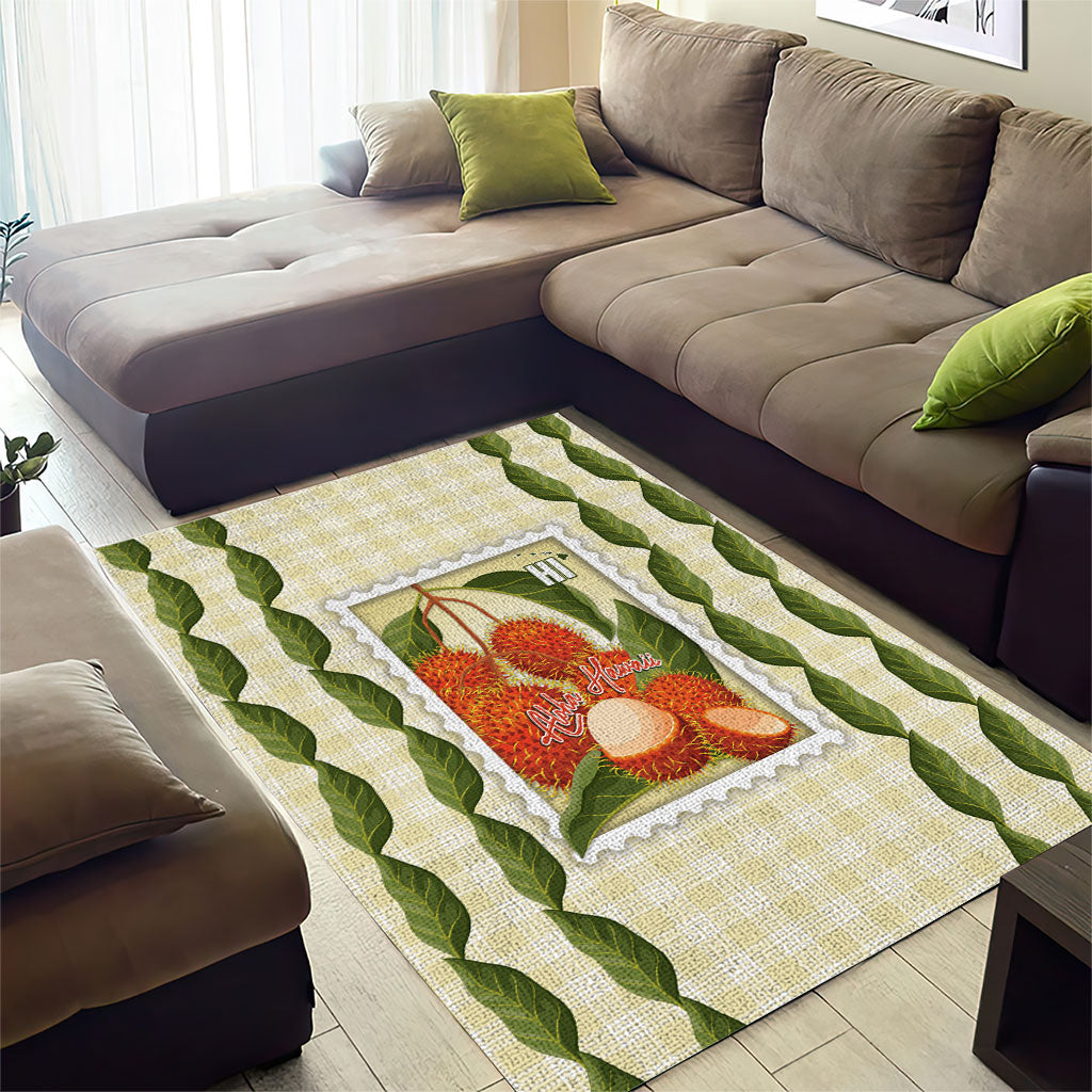 Aloha Hawaii Rambutan Palaka Motifs Area Rug Hawaiian Fruit Stylized Stamp LT14 - Polynesian Pride
