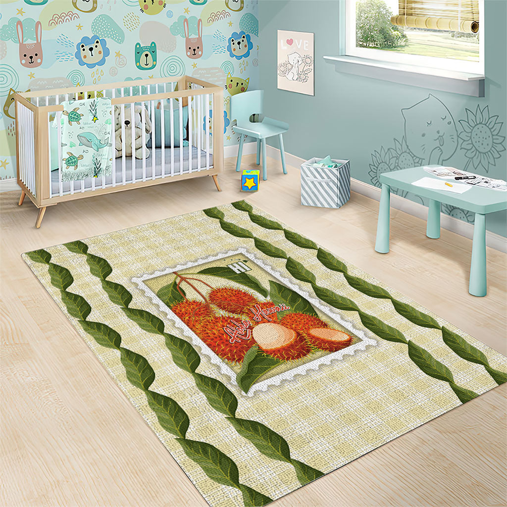 Aloha Hawaii Rambutan Palaka Motifs Area Rug Hawaiian Fruit Stylized Stamp LT14 - Polynesian Pride