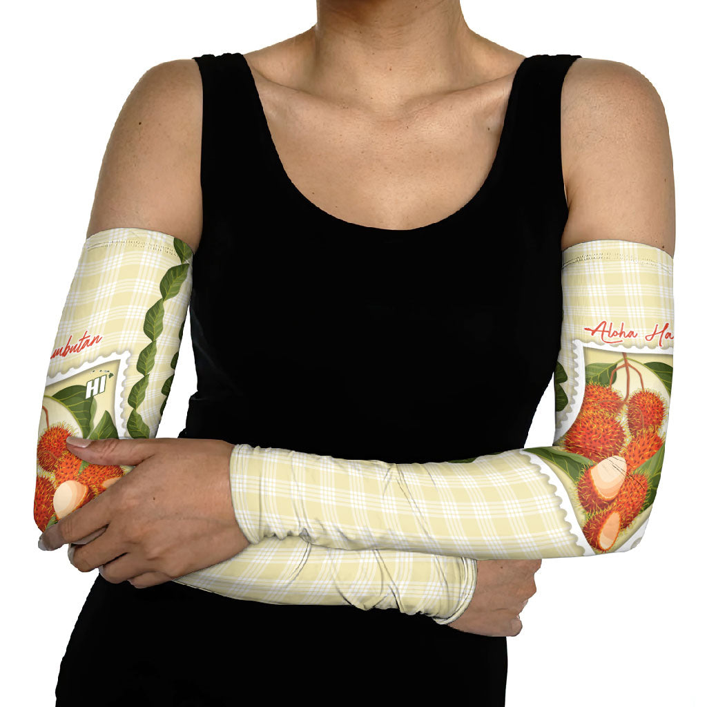 Aloha Hawaii Rambutan Palaka Motifs Arm Sleeves Hawaiian Fruit Stylized Stamp LT14 - Polynesian Pride