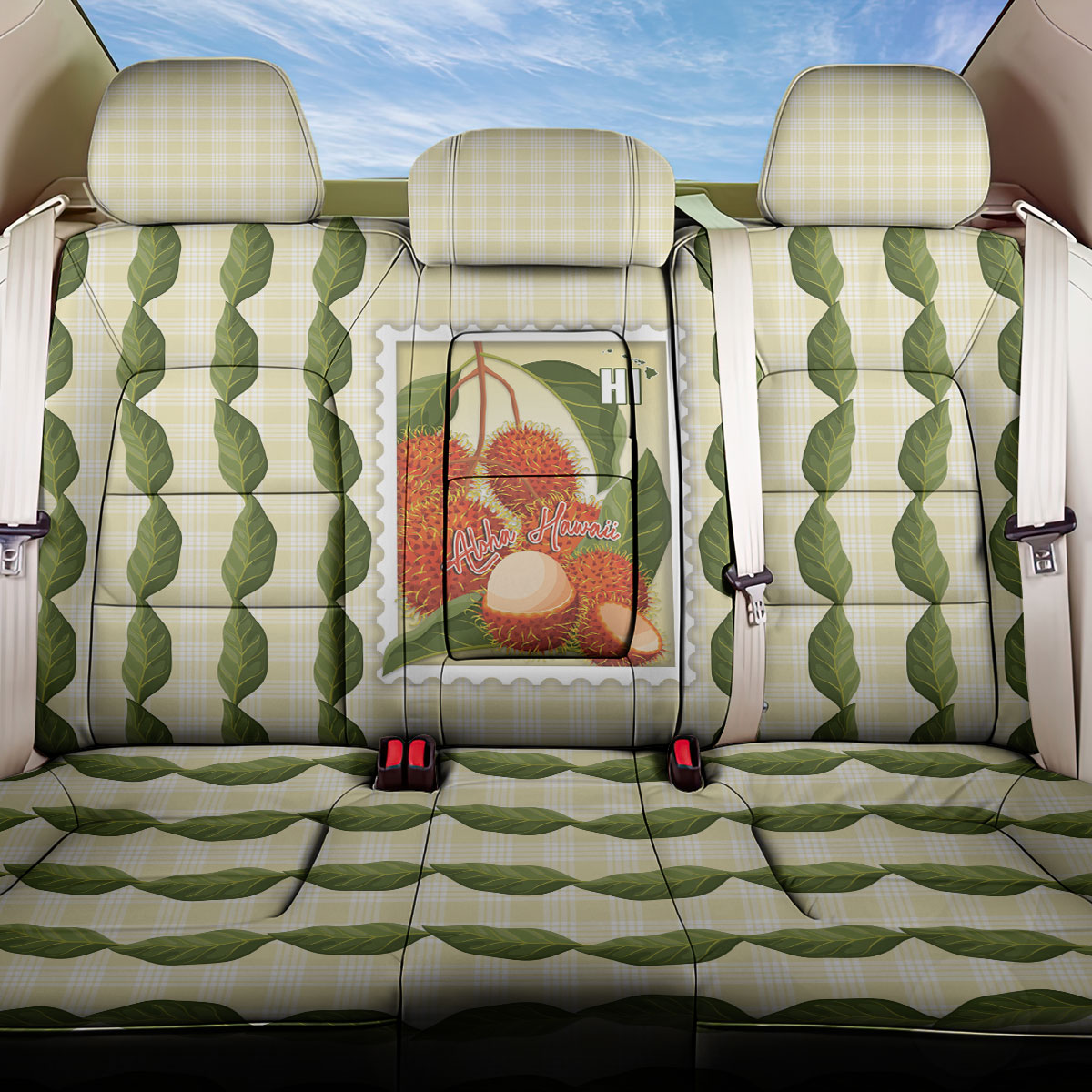 Aloha Hawaii Rambutan Palaka Motifs Back Car Seat Cover Hawaiian Fruit Stylized Stamp LT14 One Size Yellow - Polynesian Pride