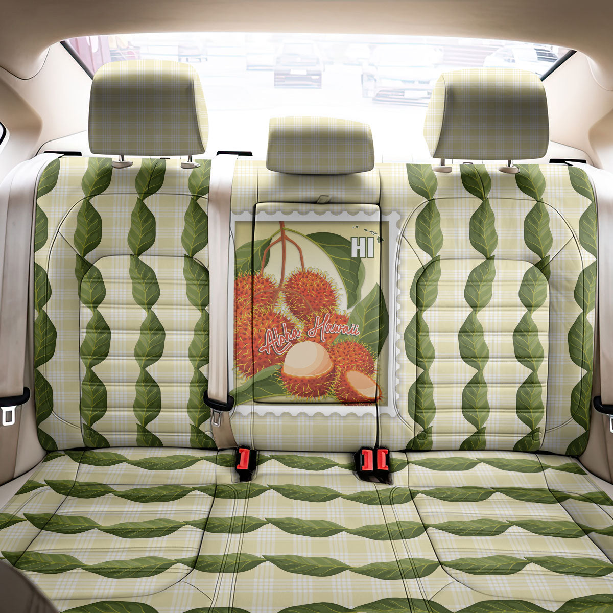 Aloha Hawaii Rambutan Palaka Motifs Back Car Seat Cover Hawaiian Fruit Stylized Stamp LT14 - Polynesian Pride
