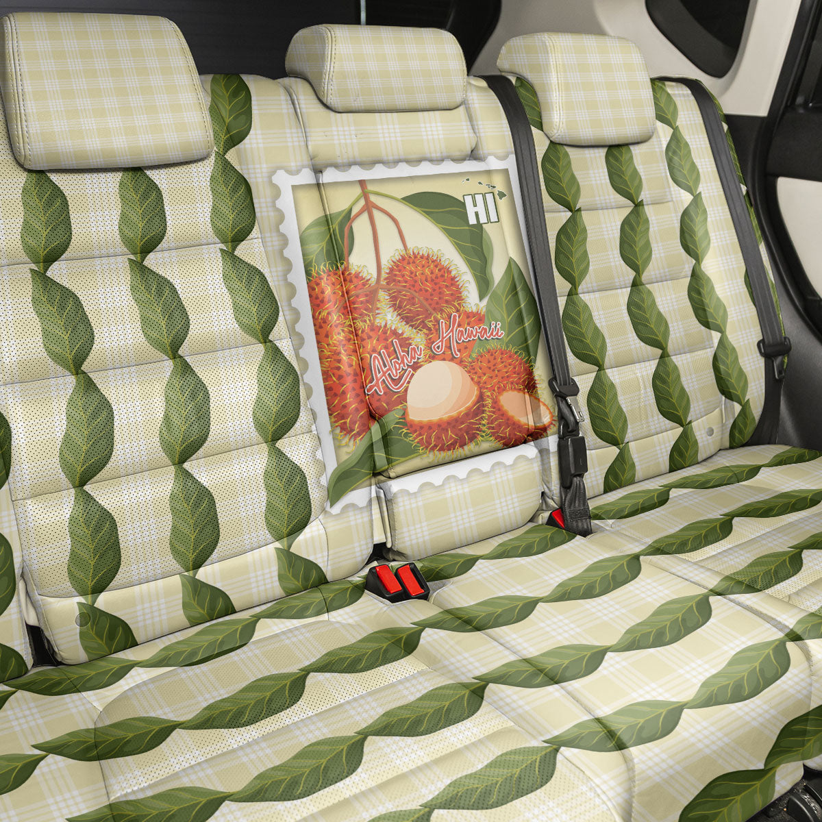 Aloha Hawaii Rambutan Palaka Motifs Back Car Seat Cover Hawaiian Fruit Stylized Stamp LT14 - Polynesian Pride