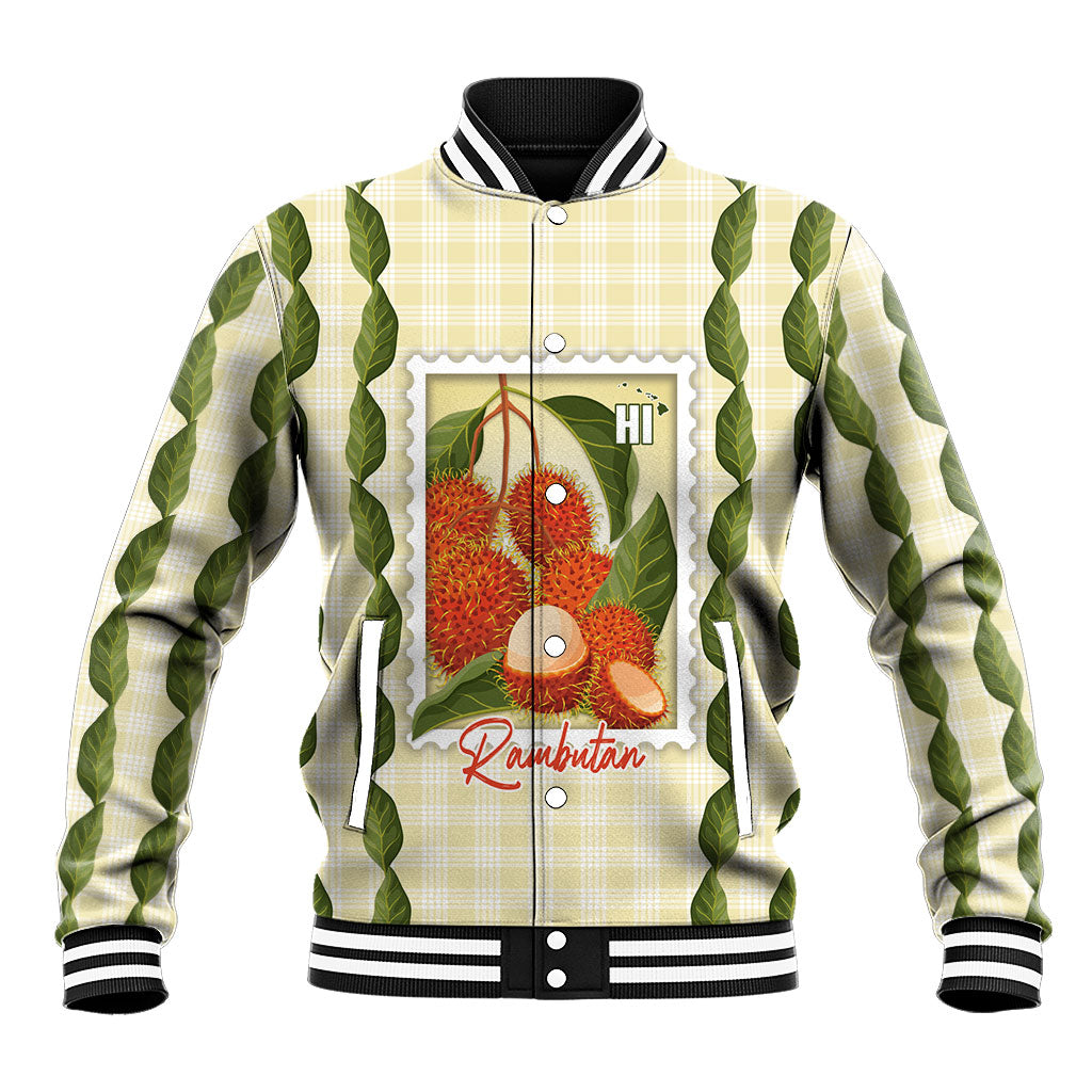 Aloha Hawaii Rambutan Palaka Motifs Baseball Jacket Hawaiian Fruit Stylized Stamp LT14 Unisex Yellow - Polynesian Pride
