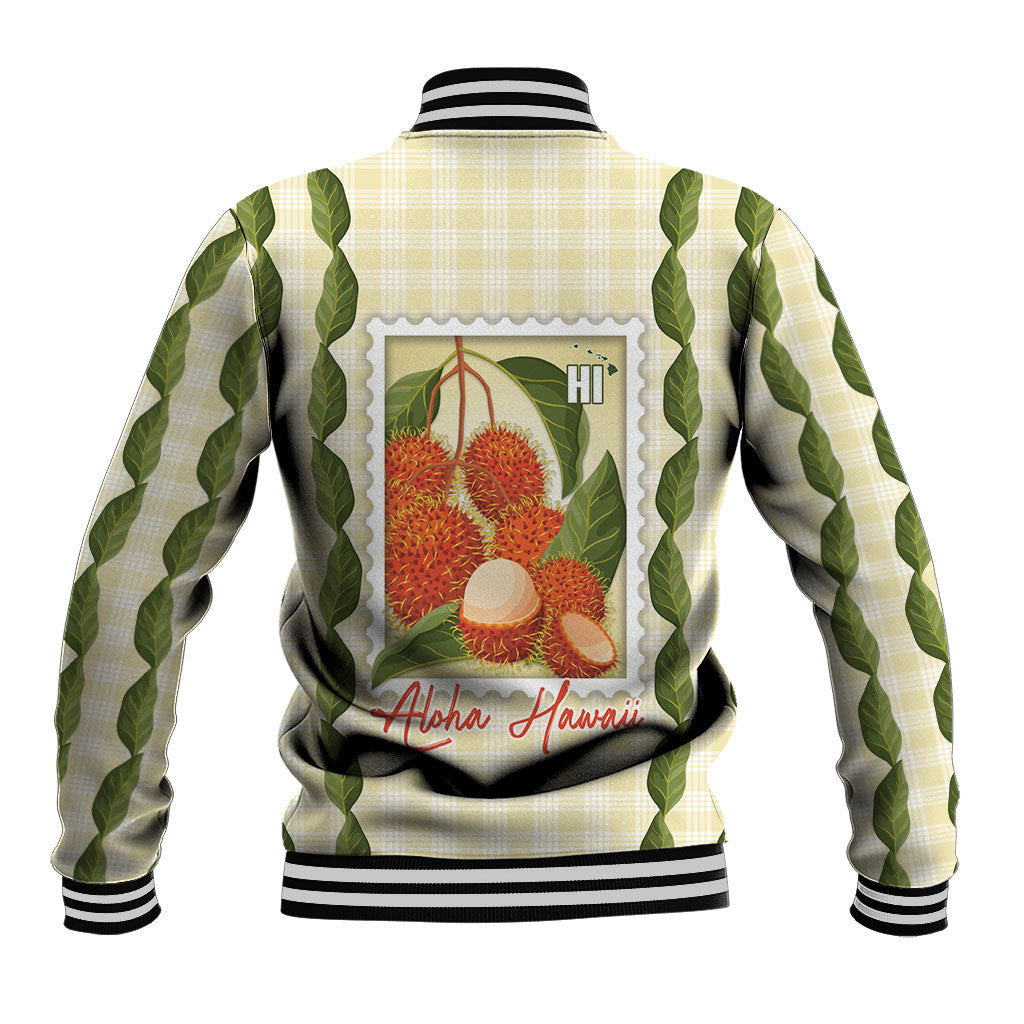 Aloha Hawaii Rambutan Palaka Motifs Baseball Jacket Hawaiian Fruit Stylized Stamp LT14 - Polynesian Pride