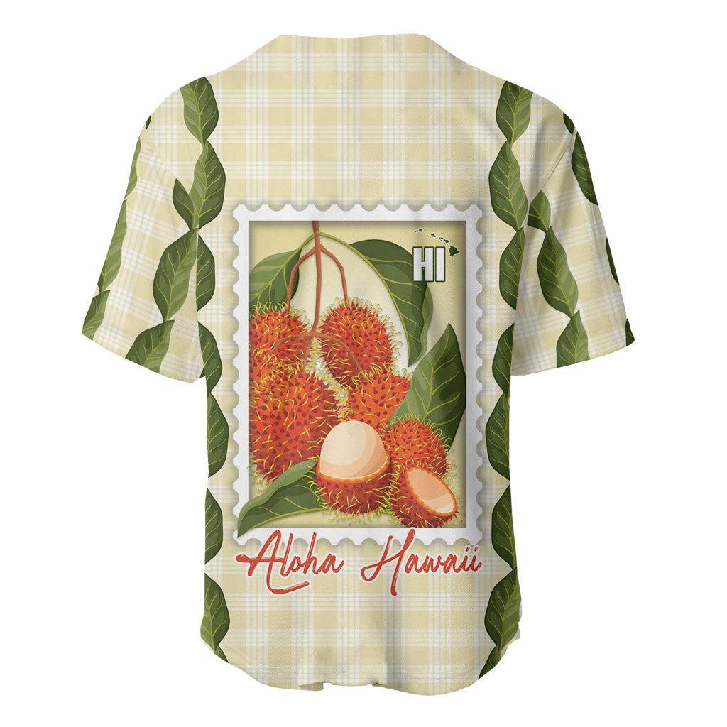 Aloha Hawaii Rambutan Palaka Motifs Baseball Jersey Hawaiian Fruit Stylized Stamp LT14 - Polynesian Pride