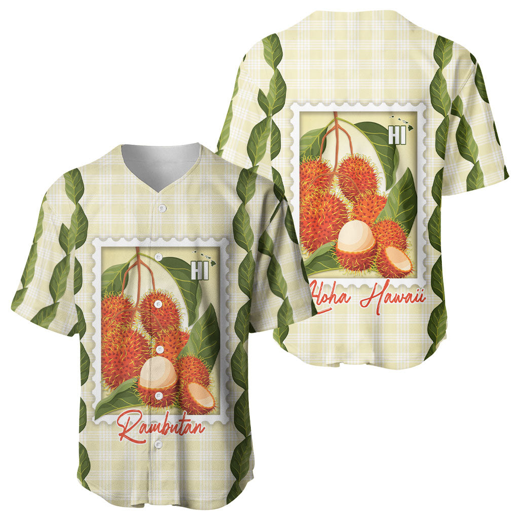 Aloha Hawaii Rambutan Palaka Motifs Baseball Jersey Hawaiian Fruit Stylized Stamp LT14 - Polynesian Pride