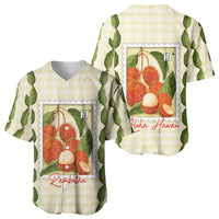 Aloha Hawaii Rambutan Palaka Motifs Baseball Jersey Hawaiian Fruit Stylized Stamp LT14 - Polynesian Pride