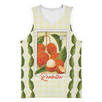 Aloha Hawaii Rambutan Palaka Motifs Basketball Jersey Hawaiian Fruit Stylized Stamp LT14 Unisex Yellow - Polynesian Pride